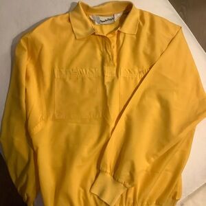 Vintage Diane Von Furstenberg Woman Yellow Long Sleeve Polo Sz 6 Pockets Preppy